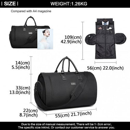 E1918 - Kono Travel Suit Garment Duffel Bag - Black - Easy Luggage