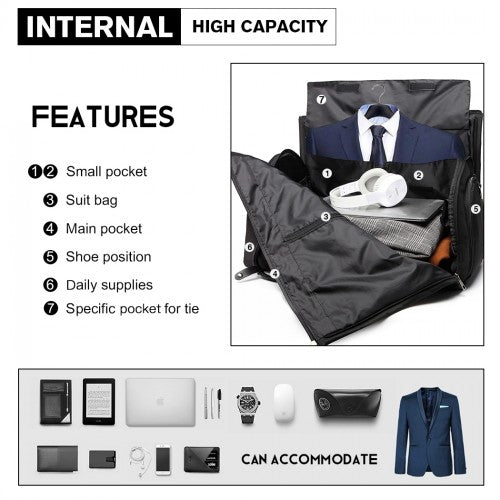 E1918 - Kono Travel Suit Garment Duffel Bag - Black - Easy Luggage