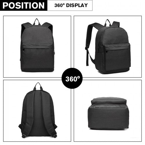 E1930 - Kono Durable Polyester Everyday Backpack With Sleek Design - Black - Easy Luggage