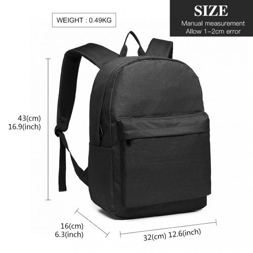 E1930 - Kono Durable Polyester Everyday Backpack With Sleek Design - Black - Easy Luggage