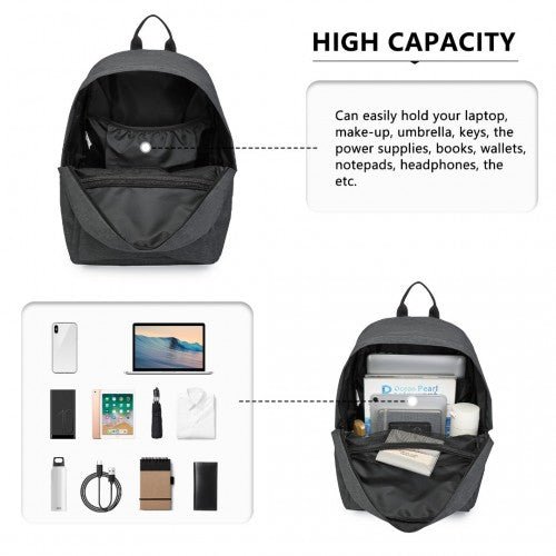 E1930 - Kono Durable Polyester Everyday Backpack With Sleek Design - Dark Grey - Easy Luggage