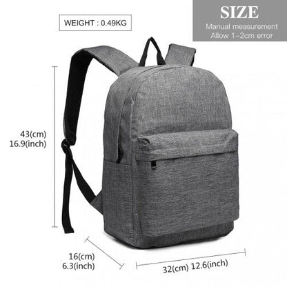 E1930 - Kono Durable Polyester Everyday Backpack With Sleek Design - Grey - Easy Luggage