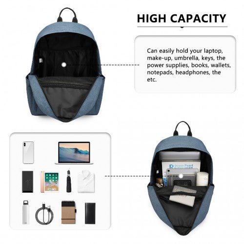 E1930 - Kono Durable Polyester Everyday Backpack With Sleek Design - Navy - Easy Luggage