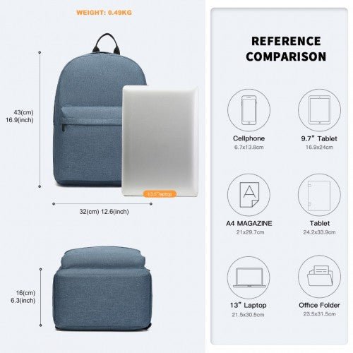 E1930 - Kono Durable Polyester Everyday Backpack With Sleek Design - Navy - Easy Luggage