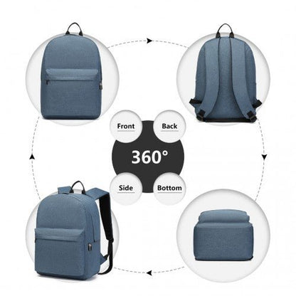 E1930 - Kono Durable Polyester Everyday Backpack With Sleek Design - Navy - Easy Luggage