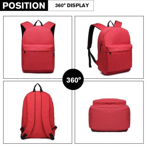 E1930 - Kono Durable Polyester Everyday Backpack With Sleek Design - Red - Easy Luggage