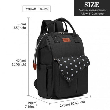 E1945 - KONO POLKA DOT MATERNITY BACKPACK BAG WITH USB CONNECTIVITY - BLACK - Easy Luggage