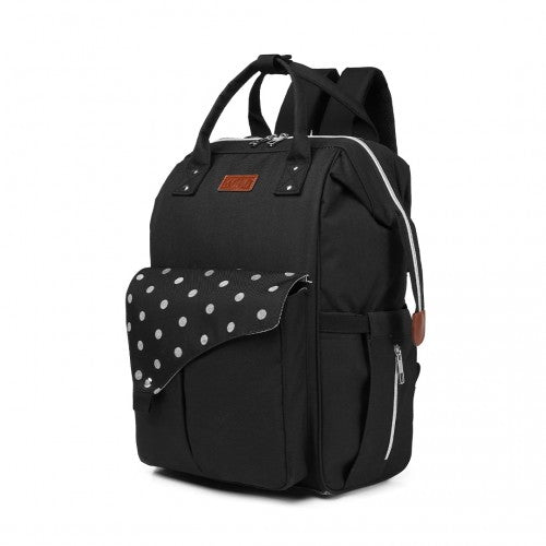 E1945 - KONO POLKA DOT MATERNITY BACKPACK BAG WITH USB CONNECTIVITY - BLACK - Easy Luggage