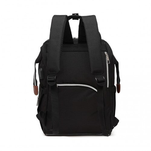 E1945 - KONO POLKA DOT MATERNITY BACKPACK BAG WITH USB CONNECTIVITY - BLACK - Easy Luggage