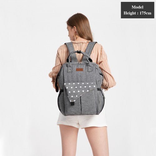 E1945 - KONO POLKA DOT MATERNITY BACKPACK BAG WITH USB CONNECTIVITY - GREY - Easy Luggage