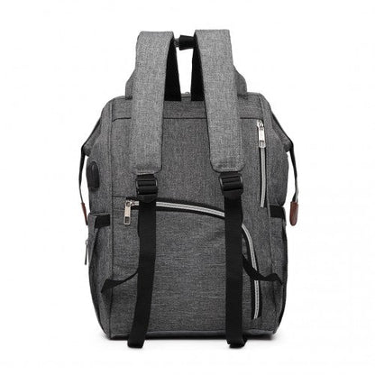 E1945 - KONO POLKA DOT MATERNITY BACKPACK BAG WITH USB CONNECTIVITY - GREY - Easy Luggage