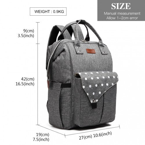 E1945 - KONO POLKA DOT MATERNITY BACKPACK BAG WITH USB CONNECTIVITY - GREY - Easy Luggage