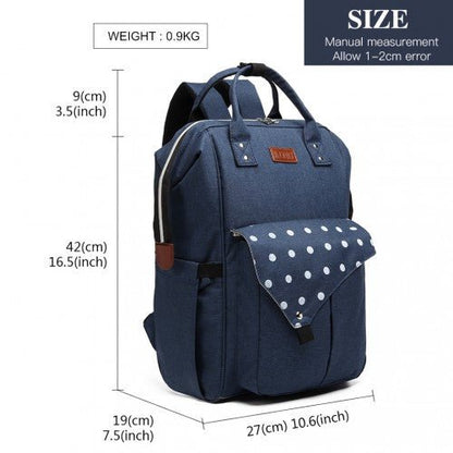 E1945 - KONO POLKA DOT MATERNITY BACKPACK BAG WITH USB CONNECTIVITY - NAVY - Easy Luggage