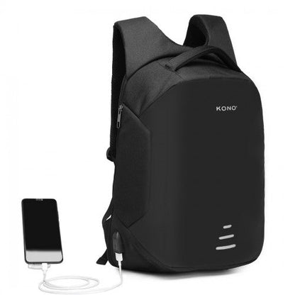 E1946 - KONO REFLECTIVE USB CHARGING INTERFACE BACKPACK - BLACK - Easy Luggage