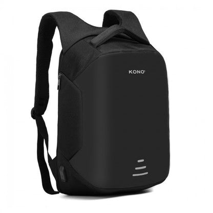 E1946 - KONO REFLECTIVE USB CHARGING INTERFACE BACKPACK - BLACK - Easy Luggage