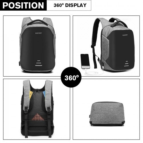 E1946 - KONO REFLECTIVE USB CHARGING INTERFACE BACKPACK - GREY - Easy Luggage