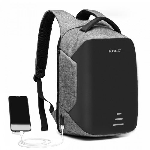 E1946 - KONO REFLECTIVE USB CHARGING INTERFACE BACKPACK - GREY - Easy Luggage