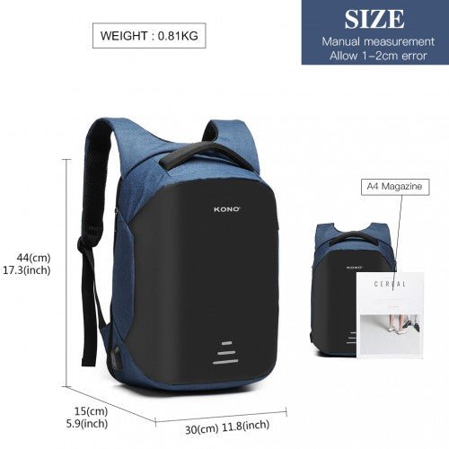 E1946 - KONO REFLECTIVE USB CHARGING INTERFACE BACKPACK - NAVY - Easy Luggage