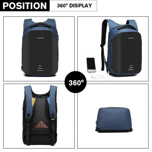 E1946 - KONO REFLECTIVE USB CHARGING INTERFACE BACKPACK - NAVY - Easy Luggage