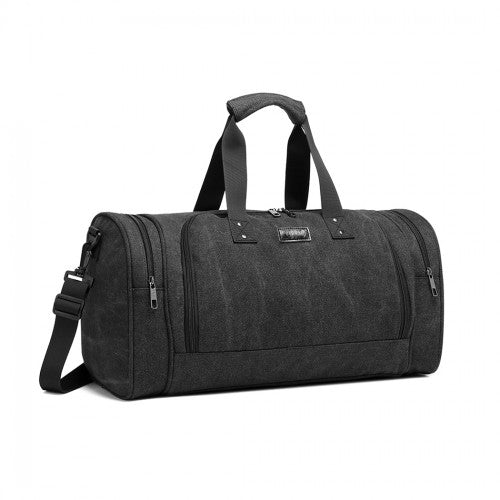 E1957 - Kono Canvas Barrel Duffle Travel Bag - Black - Easy Luggage