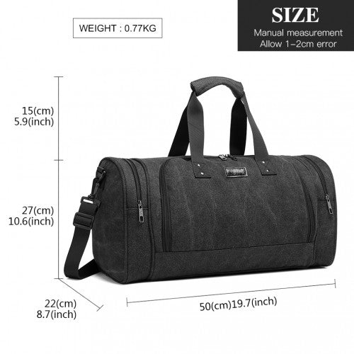 E1957 - Kono Canvas Barrel Duffle Travel Bag - Black - Easy Luggage