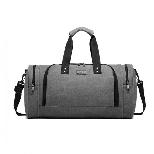 E1957 - Kono Canvas Barrel Duffle Travel Bag - Grey - Easy Luggage