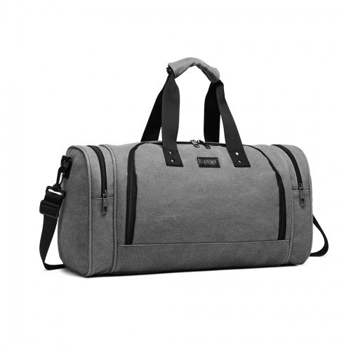 E1957 - Kono Canvas Barrel Duffle Travel Bag - Grey - Easy Luggage