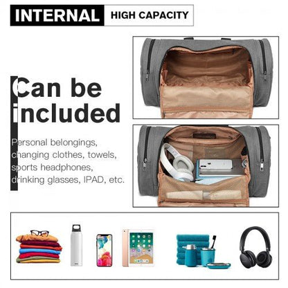 E1957 - Kono Canvas Barrel Duffle Travel Bag - Grey - Easy Luggage