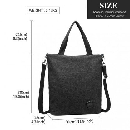 E1965 - Kono Large Canvas Unisex Messenger Bag - Black - Easy Luggage