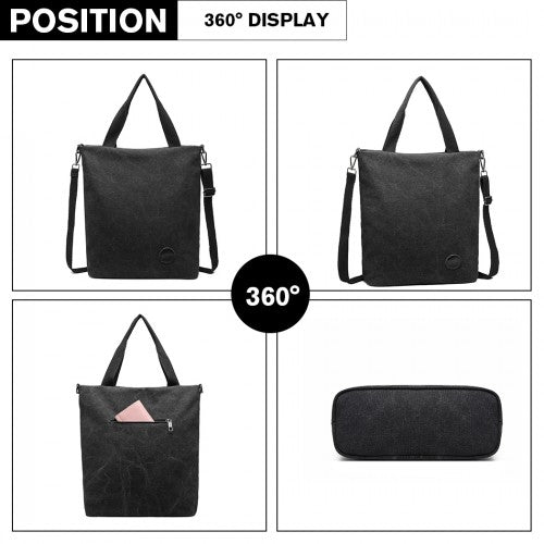 E1965 - Kono Large Canvas Unisex Messenger Bag - Black - Easy Luggage