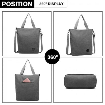 E1965 - Kono Large Canvas Unisex Messenger Bag - Grey - Easy Luggage