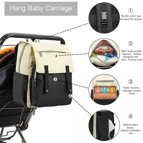 E1970 - Kono Multi Compartment Baby Changing Backpack with USB Connectivity - Black - Easy Luggage