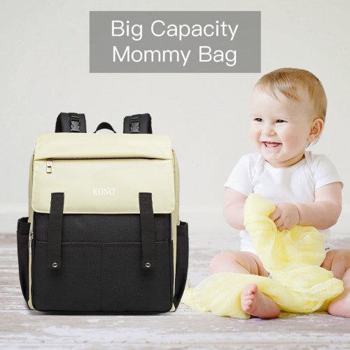 E1970 - Kono Multi Compartment Baby Changing Backpack with USB Connectivity - Black - Easy Luggage