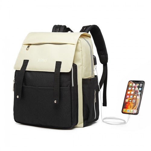 E1970 - Kono Multi Compartment Baby Changing Backpack with USB Connectivity - Black - Easy Luggage