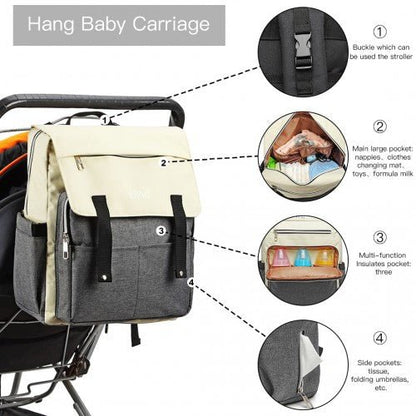 E1970 - Kono Multi Compartment Baby Changing Backpack with USB Connectivity - Grey - Easy Luggage