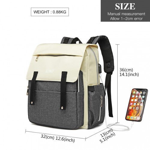 E1970 - Kono Multi Compartment Baby Changing Backpack with USB Connectivity - Grey - Easy Luggage