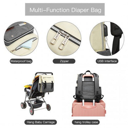 E1970 - Kono Multi Compartment Baby Changing Backpack with USB Connectivity - Grey - Easy Luggage