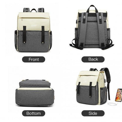 E1970 - Kono Multi Compartment Baby Changing Backpack with USB Connectivity - Grey - Easy Luggage