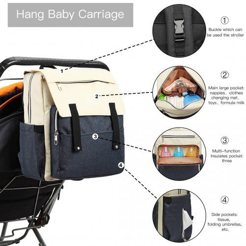 E1970 - Kono Multi Compartment Baby Changing Backpack with USB Connectivity - Navy - Easy Luggage