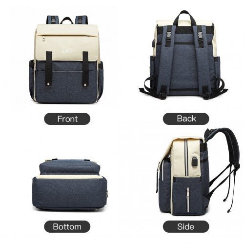 E1970 - Kono Multi Compartment Baby Changing Backpack with USB Connectivity - Navy - Easy Luggage