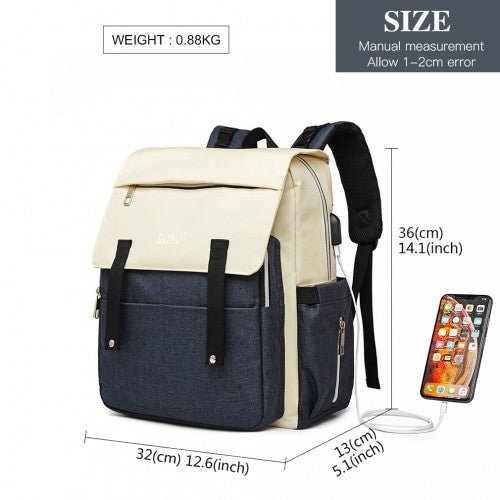 E1970 - Kono Multi Compartment Baby Changing Backpack with USB Connectivity - Navy - Easy Luggage