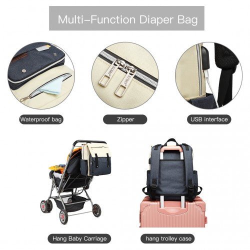 E1970 - Kono Multi Compartment Baby Changing Backpack with USB Connectivity - Navy - Easy Luggage