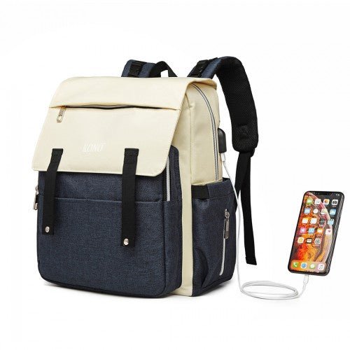 E1970 - Kono Multi Compartment Baby Changing Backpack with USB Connectivity - Navy - Easy Luggage