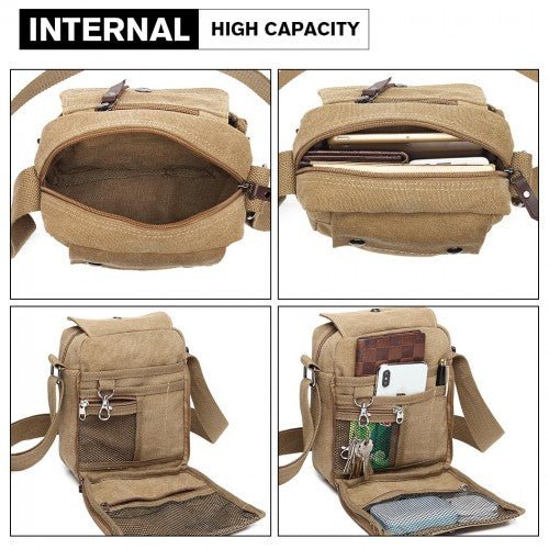 E1971 - Kono Multi Pocket Cross Body Shoulder Bag - Khaki - Easy Luggage