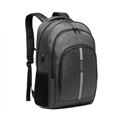E1972 - Kono Large Backpack with Reflective Stripe and USB Charging Interface - Grey - Easy Luggage