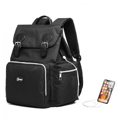 E1976 - Kono Travel Baby Changing Backpack with USB Charging Interface - Black - Easy Luggage