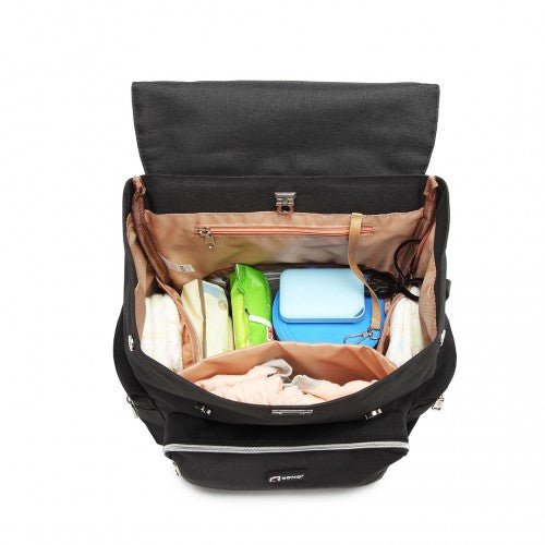 E1976 - Kono Travel Baby Changing Backpack with USB Charging Interface - Black - Easy Luggage