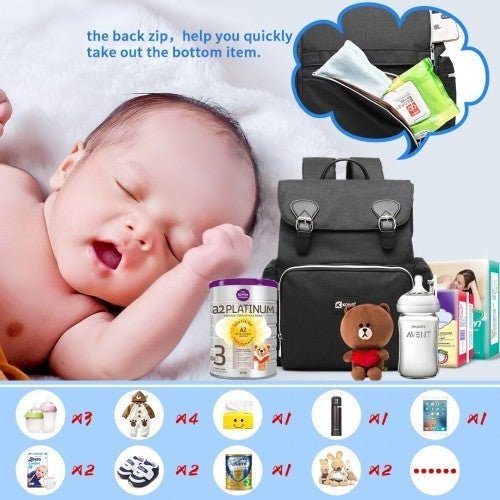 E1976 - Kono Travel Baby Changing Backpack with USB Charging Interface - Black - Easy Luggage