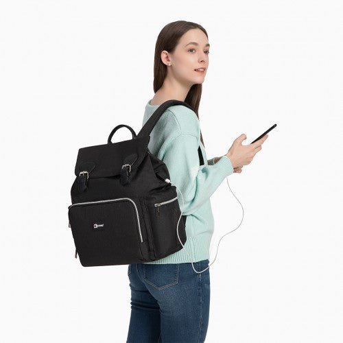 E1976 - Kono Travel Baby Changing Backpack with USB Charging Interface - Black - Easy Luggage