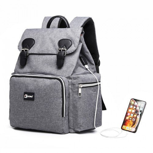 E1976 - Kono Travel Baby Changing Backpack with USB Charging Interface - Grey - Easy Luggage